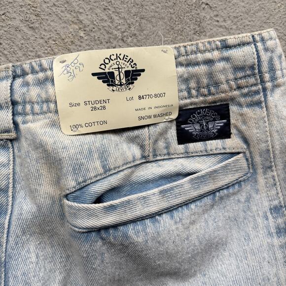 Deadstock 90s Dockers Jeans 28x28 Pleated Denim Levi’s Baggy Acid Wash Vintage - Picture 11 of 12